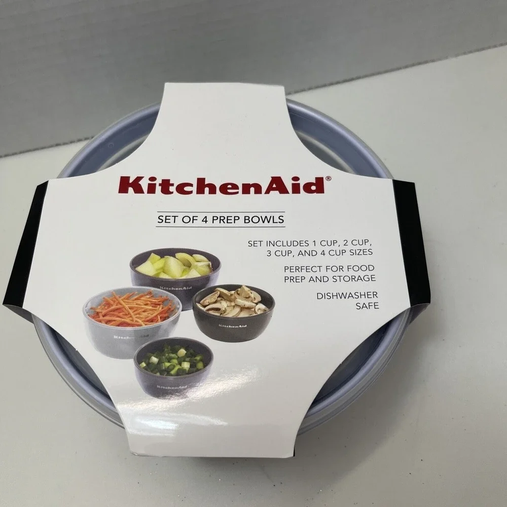 KitchenAid Set Of 4 Prep Bowls With Lids Dishwasher Safe BPA-Free 1 2 3 & 4 Cup‎